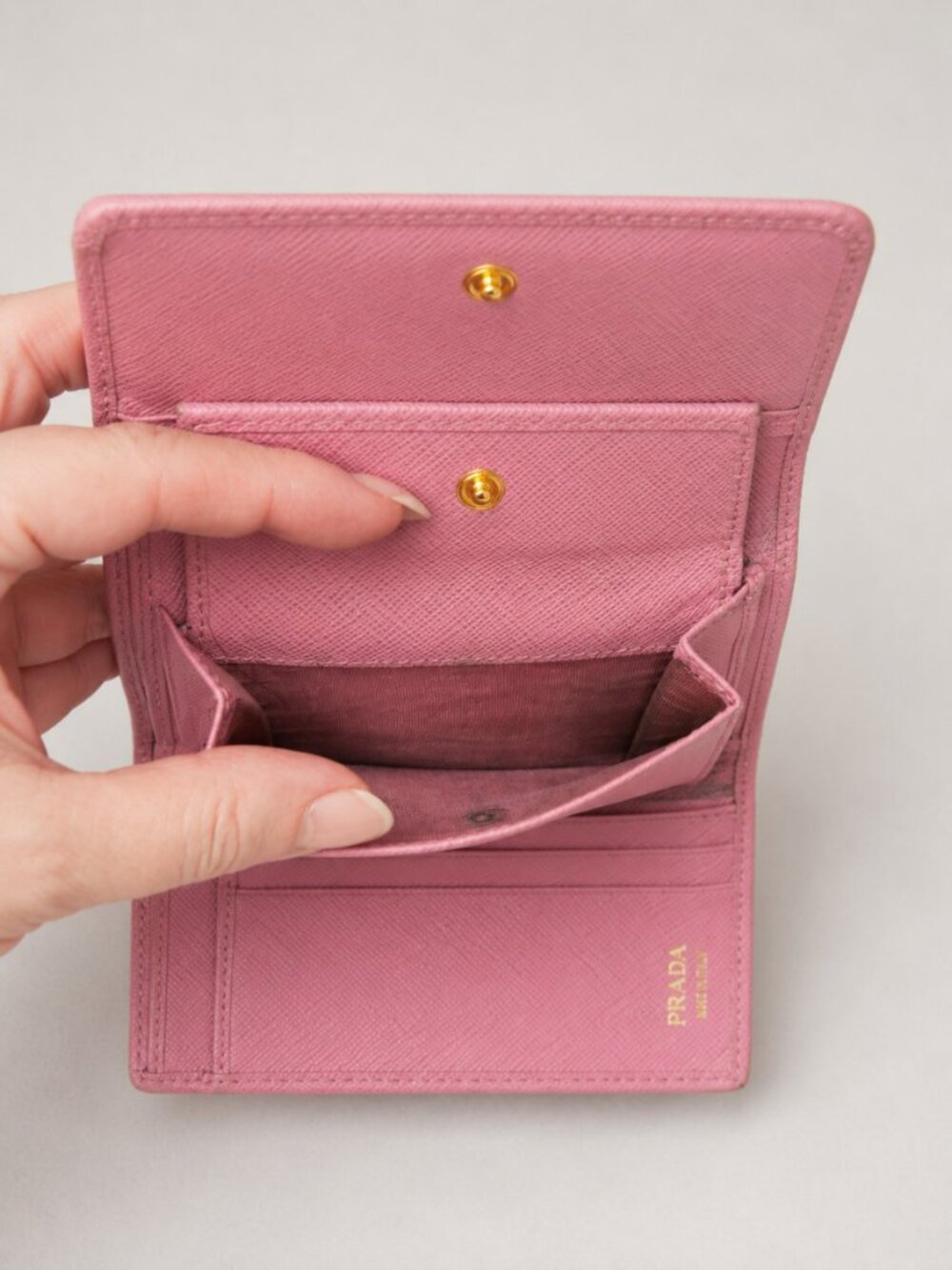 Prada Pink Saffiano Leather Bow Flap Trifold Wallet - Picture 6 of 12